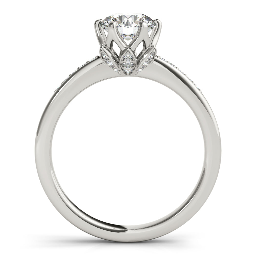 Crowned Sidestone Round Diamond Engagement Ring — 9K/18K Gold & Platinum
