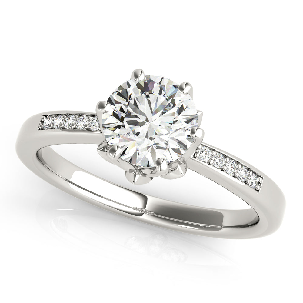 Crowned Sidestone Round Diamond Engagement Ring — 9K/18K Gold & Platinum