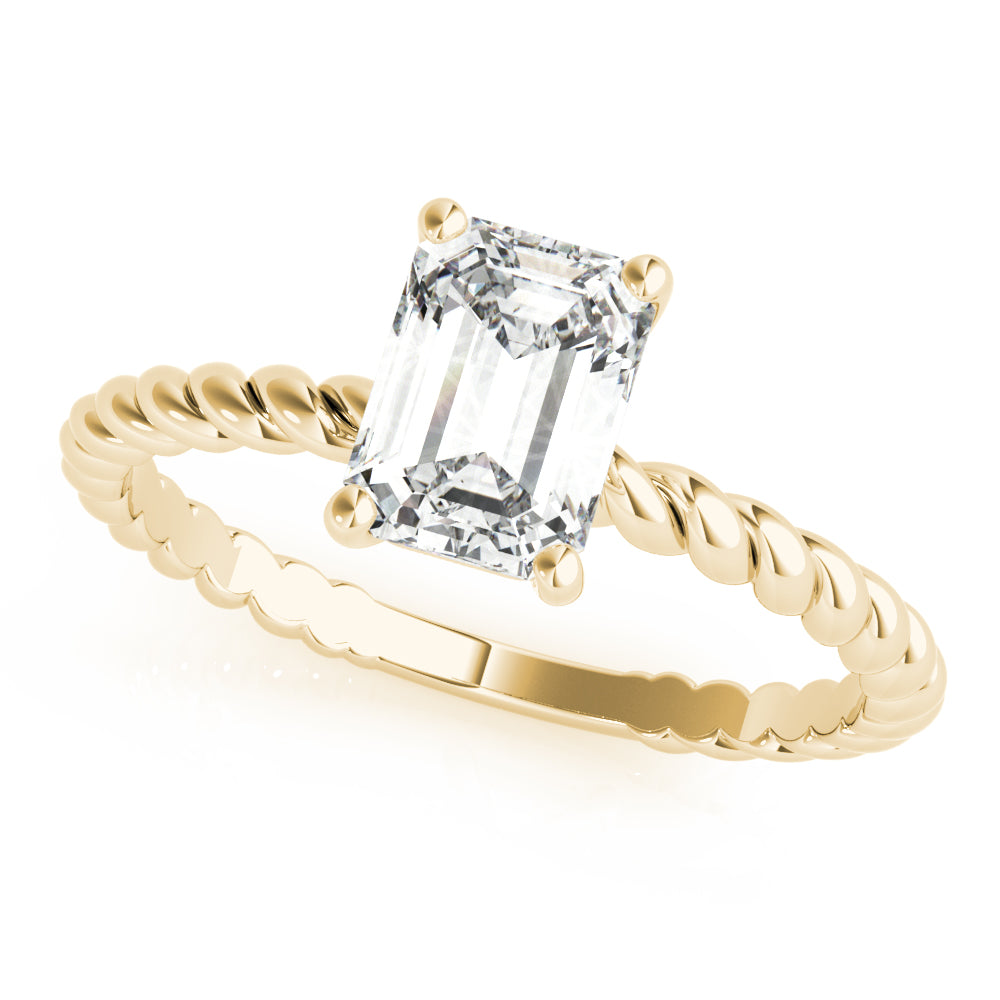 Emerald Cut Diamond Twisted Band 4-Prong Solitaire Engagement Ring