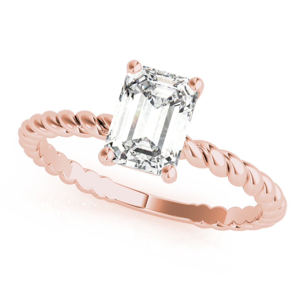 Emerald Cut Diamond Twisted Band 4-Prong Solitaire Engagement Ring