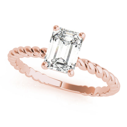 Emerald Cut Diamond Twisted Band 4-Prong Solitaire Engagement Ring