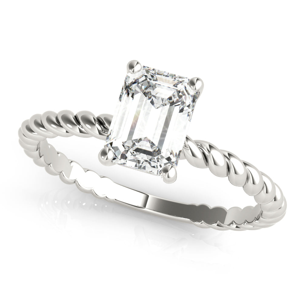 Emerald Cut Diamond Twisted Band 4-Prong Solitaire Engagement Ring