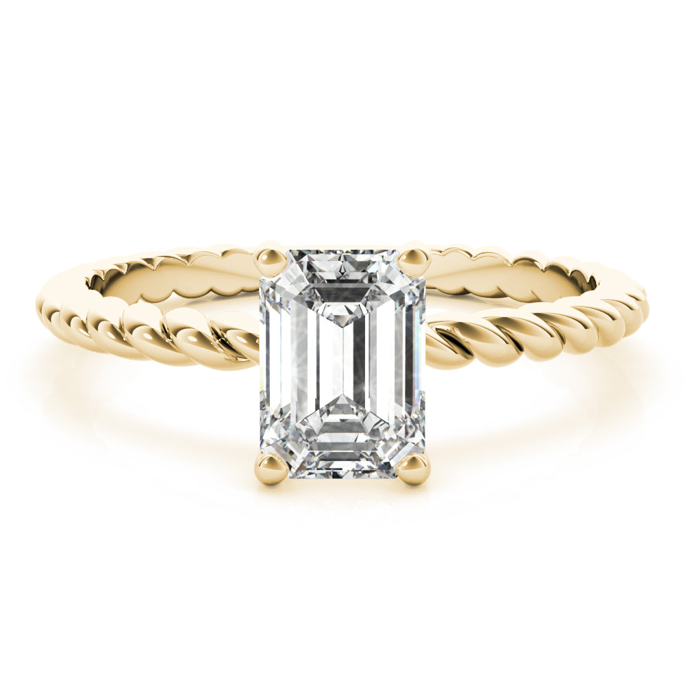 Emerald Cut Diamond Twisted Band 4-Prong Solitaire Engagement Ring