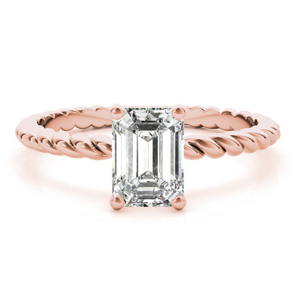 Emerald Cut Diamond Twisted Band 4-Prong Solitaire Engagement Ring