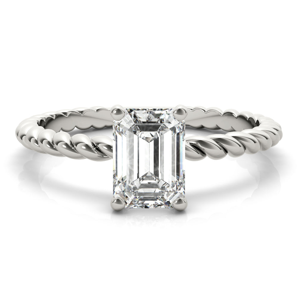 Emerald Cut Diamond Twisted Band 4-Prong Solitaire Engagement Ring