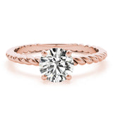 Signature Twisted Shank Center Round Diamond Engagement Ring — 9K/18K Gold & Platinum
