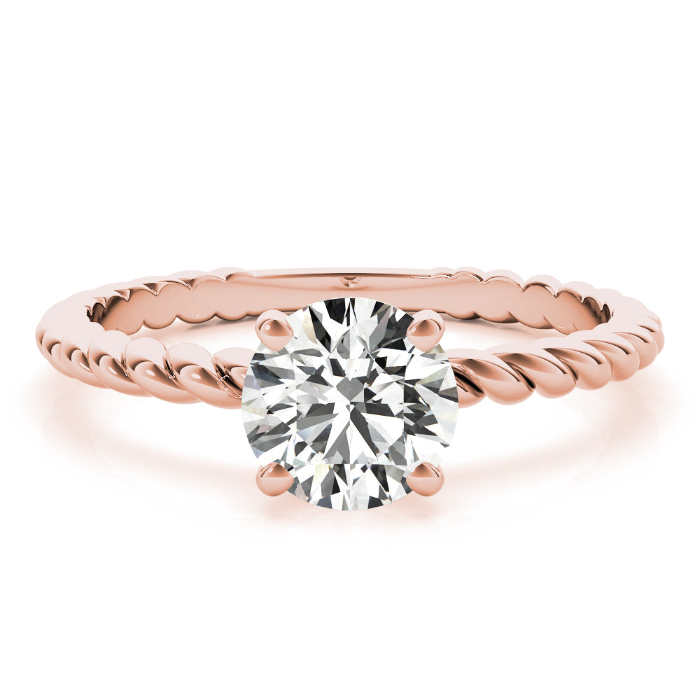 IGI Lab-Grown Round Cut Diamond Twisted Rope 4-Prong Setting Engagement Ring.