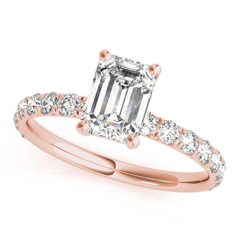 Sophisticated Single Row For Cut Center Emerald Diamond Engagement Ring — 9K/18K Gold & Platinum