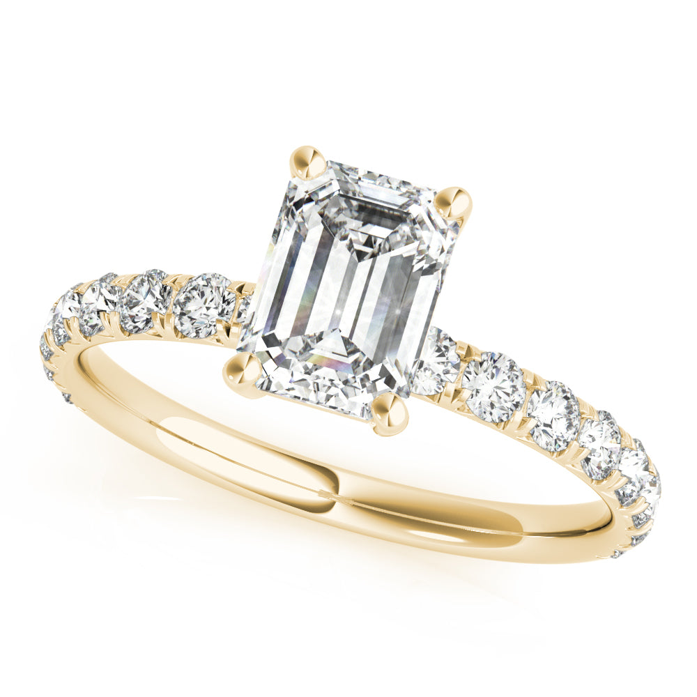 Sophisticated Single Row For Cut Center Emerald Diamond Engagement Ring — 9K/18K Gold & Platinum