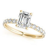 Sophisticated Single Row For Cut Center Emerald Diamond Engagement Ring — 9K/18K Gold & Platinum