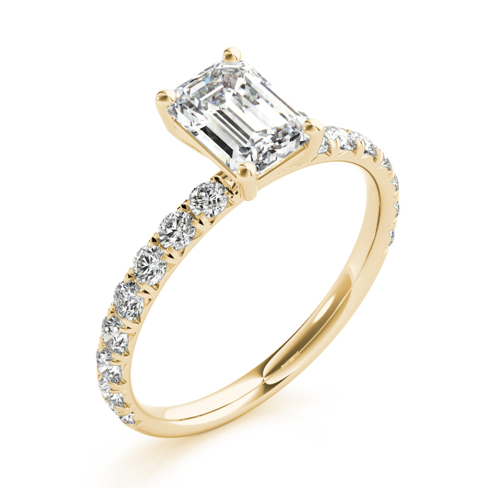 Sophisticated Single Row For Cut Center Emerald Diamond Engagement Ring — 9K/18K Gold & Platinum