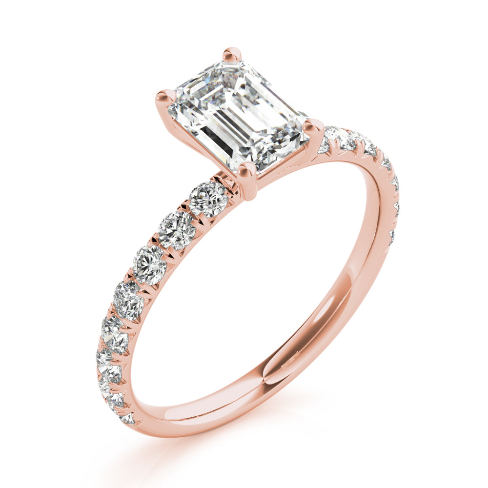 Sophisticated Single Row For Cut Center Emerald Diamond Engagement Ring — 9K/18K Gold & Platinum