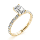 Sophisticated Single Row For Cut Center Emerald Diamond Engagement Ring — 9K/18K Gold & Platinum