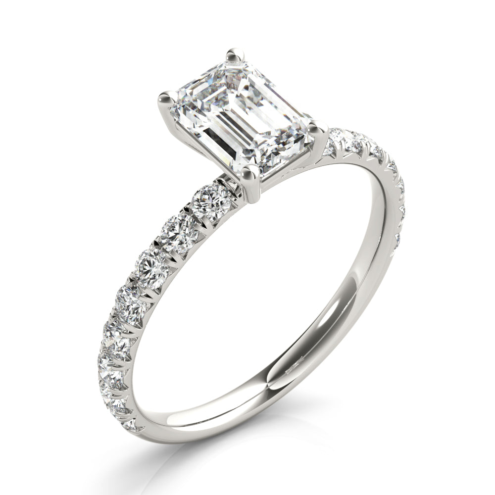 Sophisticated Single Row For Cut Center Emerald Diamond Engagement Ring — 9K/18K Gold & Platinum