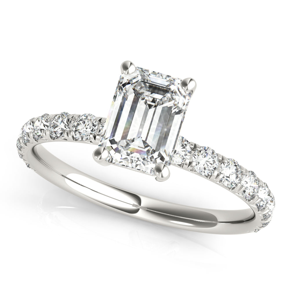 Sophisticated Single Row For Cut Center Emerald Diamond Engagement Ring — 9K/18K Gold & Platinum