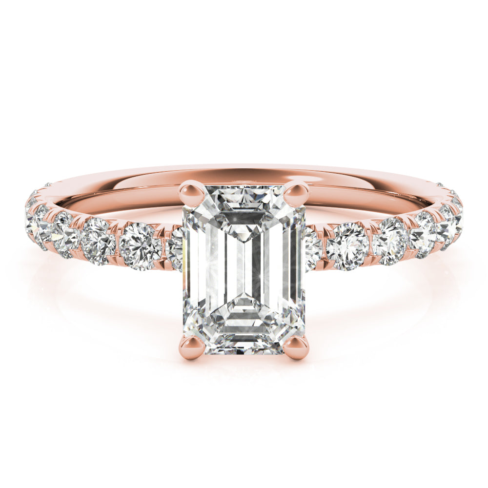 Sophisticated Single Row For Cut Center Emerald Diamond Engagement Ring — 9K/18K Gold & Platinum