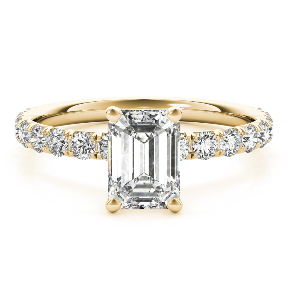 Sophisticated Single Row For Cut Center Emerald Diamond Engagement Ring — 9K/18K Gold & Platinum