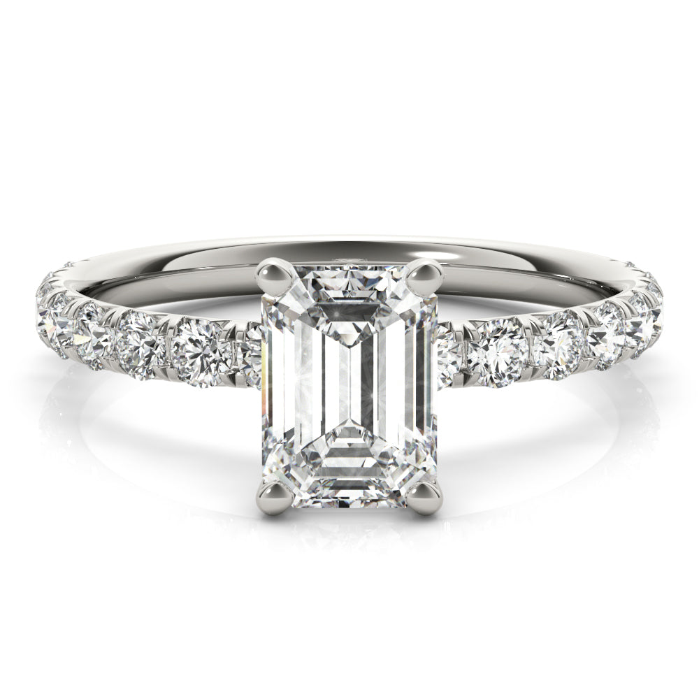 Sophisticated Single Row For Cut Center Emerald Diamond Engagement Ring — 9K/18K Gold & Platinum
