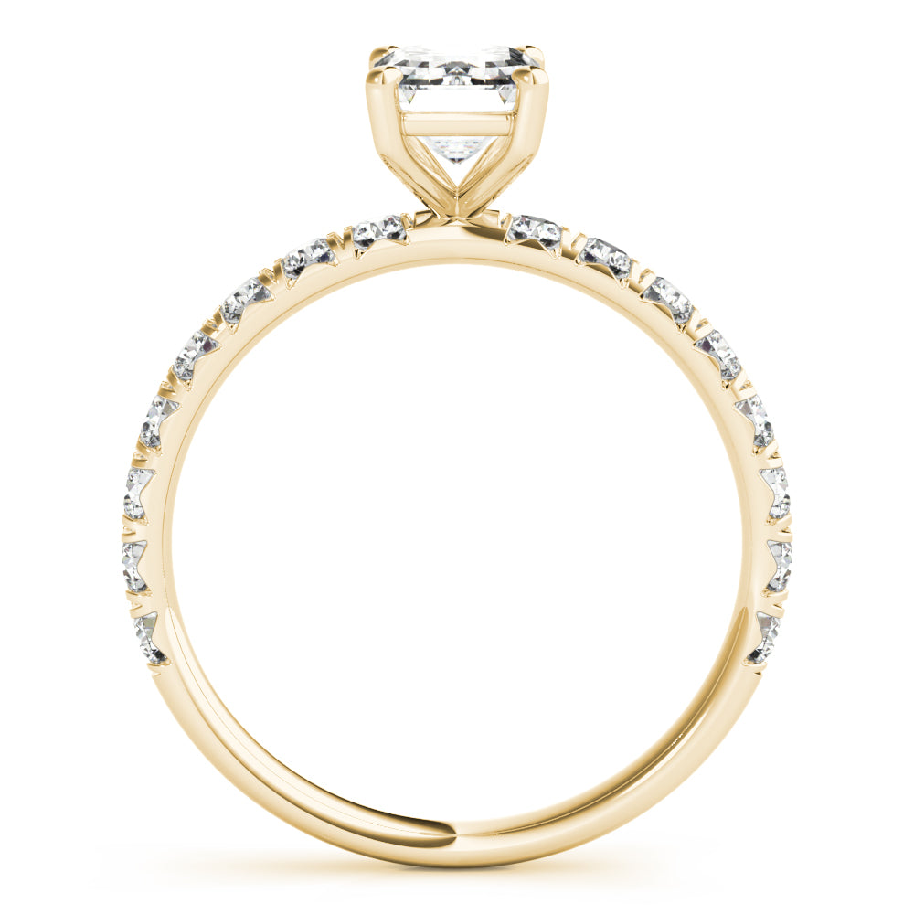 Sophisticated Single Row For Cut Center Emerald Diamond Engagement Ring — 9K/18K Gold & Platinum