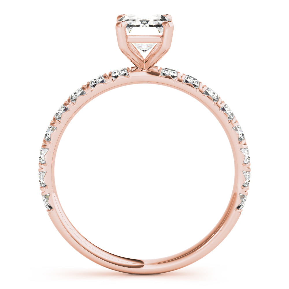 Sophisticated Single Row For Cut Center Emerald Diamond Engagement Ring — 9K/18K Gold & Platinum