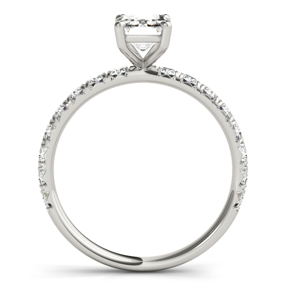 Sophisticated Single Row For Cut Center Emerald Diamond Engagement Ring — 9K/18K Gold & Platinum