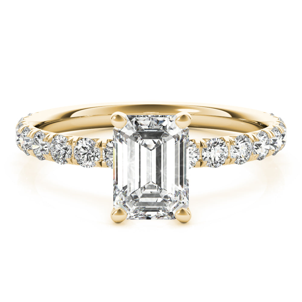 Sophisticated Single Row For Cut Center Emerald Diamond Engagement Ring — 9K/18K Gold & Platinum
