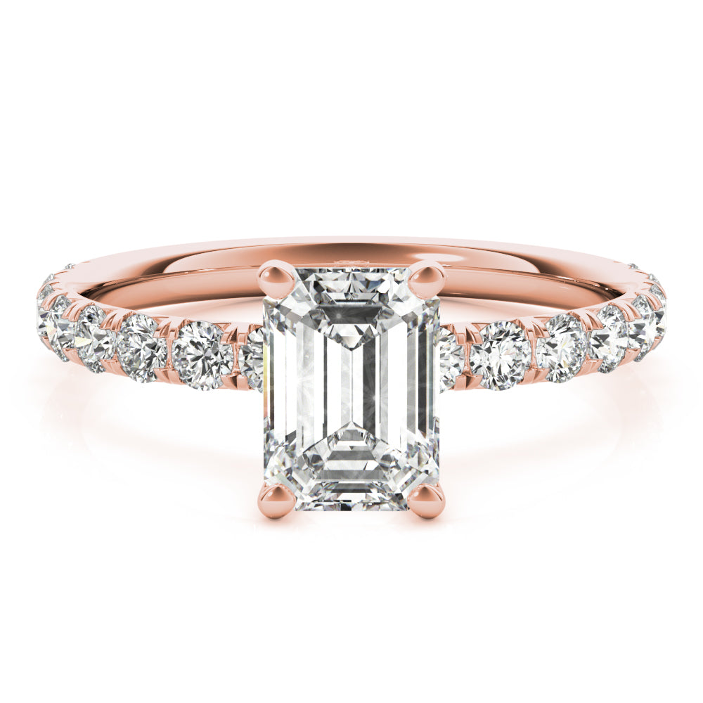 Sophisticated Single Row For Cut Center Emerald Diamond Engagement Ring — 9K/18K Gold & Platinum