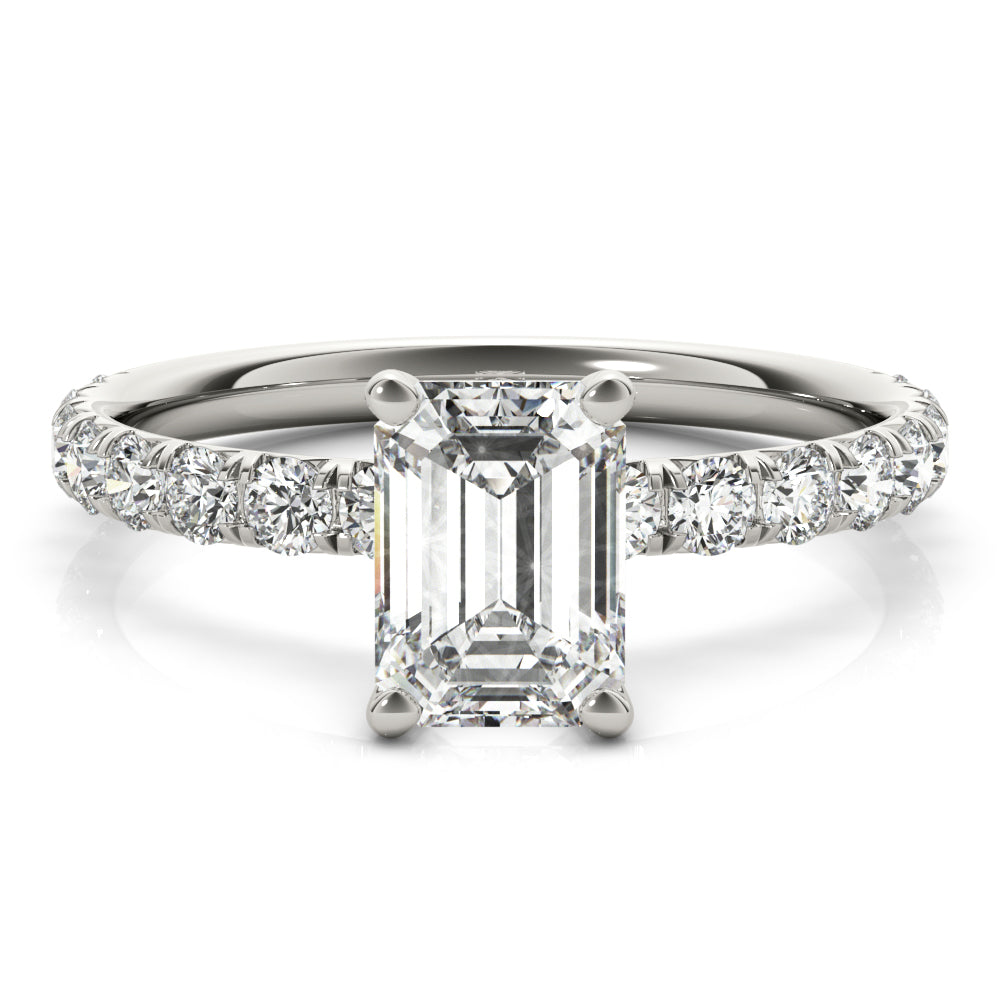 Sophisticated Single Row For Cut Center Emerald Diamond Engagement Ring — 9K/18K Gold & Platinum