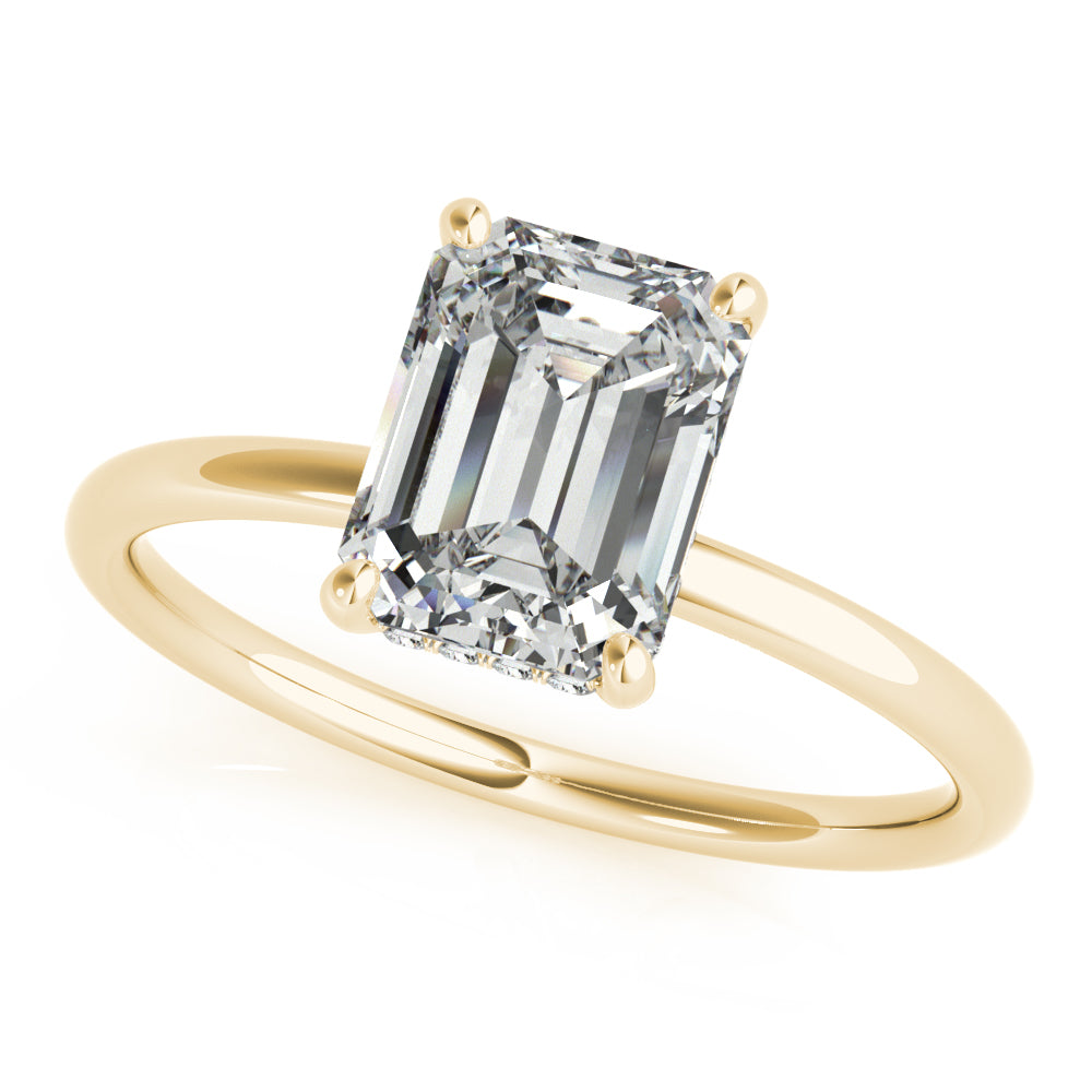 Romantic Cut Center Emerald Diamond Engagement Ring — 9K/18K Gold & Platinum