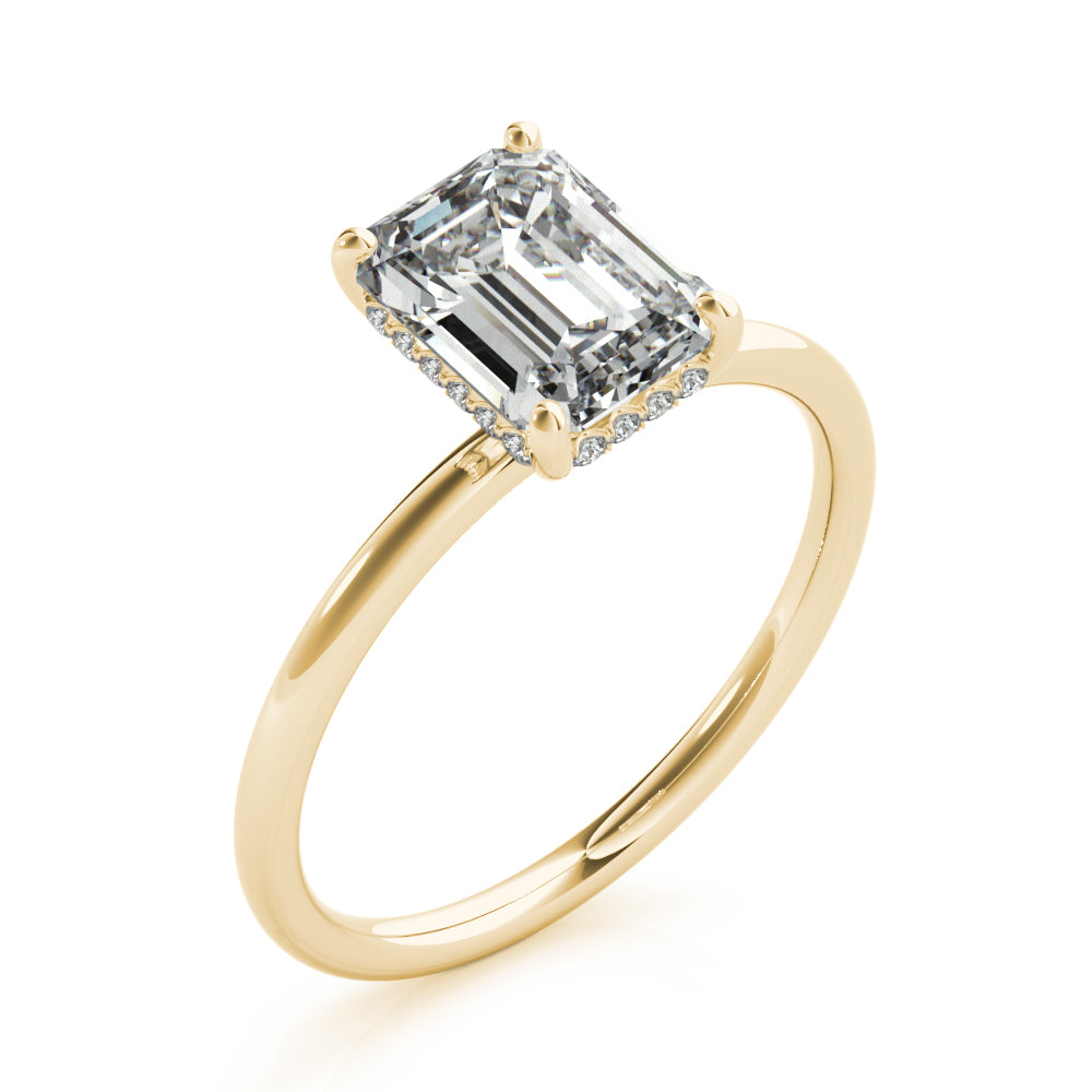 Romantic Cut Center Emerald Diamond Engagement Ring — 9K/18K Gold & Platinum
