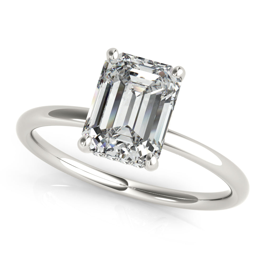 Romantic Cut Center Emerald Diamond Engagement Ring — 9K/18K Gold & Platinum