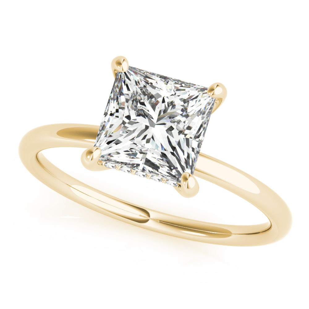 Lustrous Cut Center Princess Diamond Engagement Ring — 9K/18K Gold & Platinum