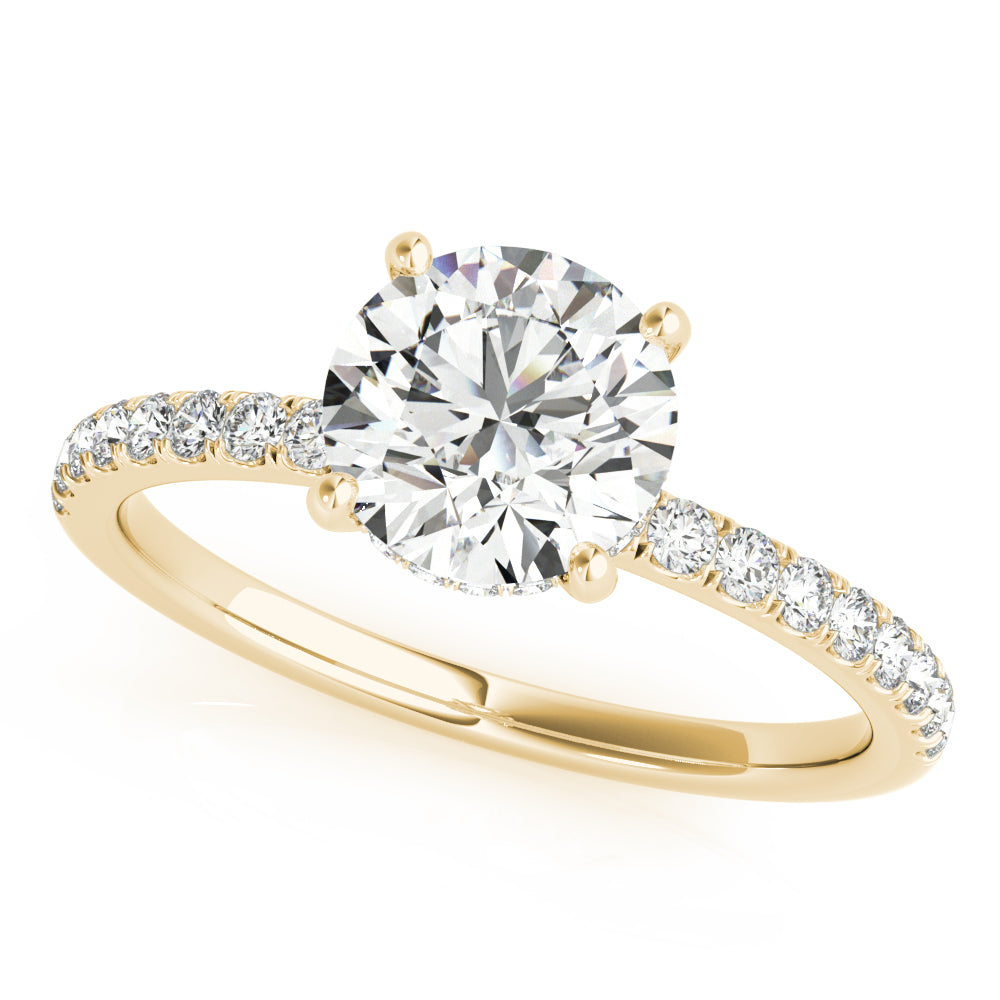 Signature Single Row Rd Center Round Diamond Engagement Ring — 9K/18K Gold & Platinum