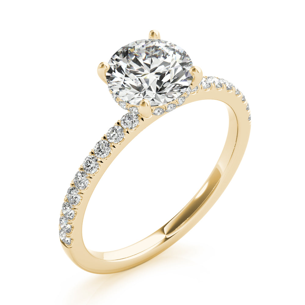 Signature Single Row Rd Center Round Diamond Engagement Ring — 9K/18K Gold & Platinum