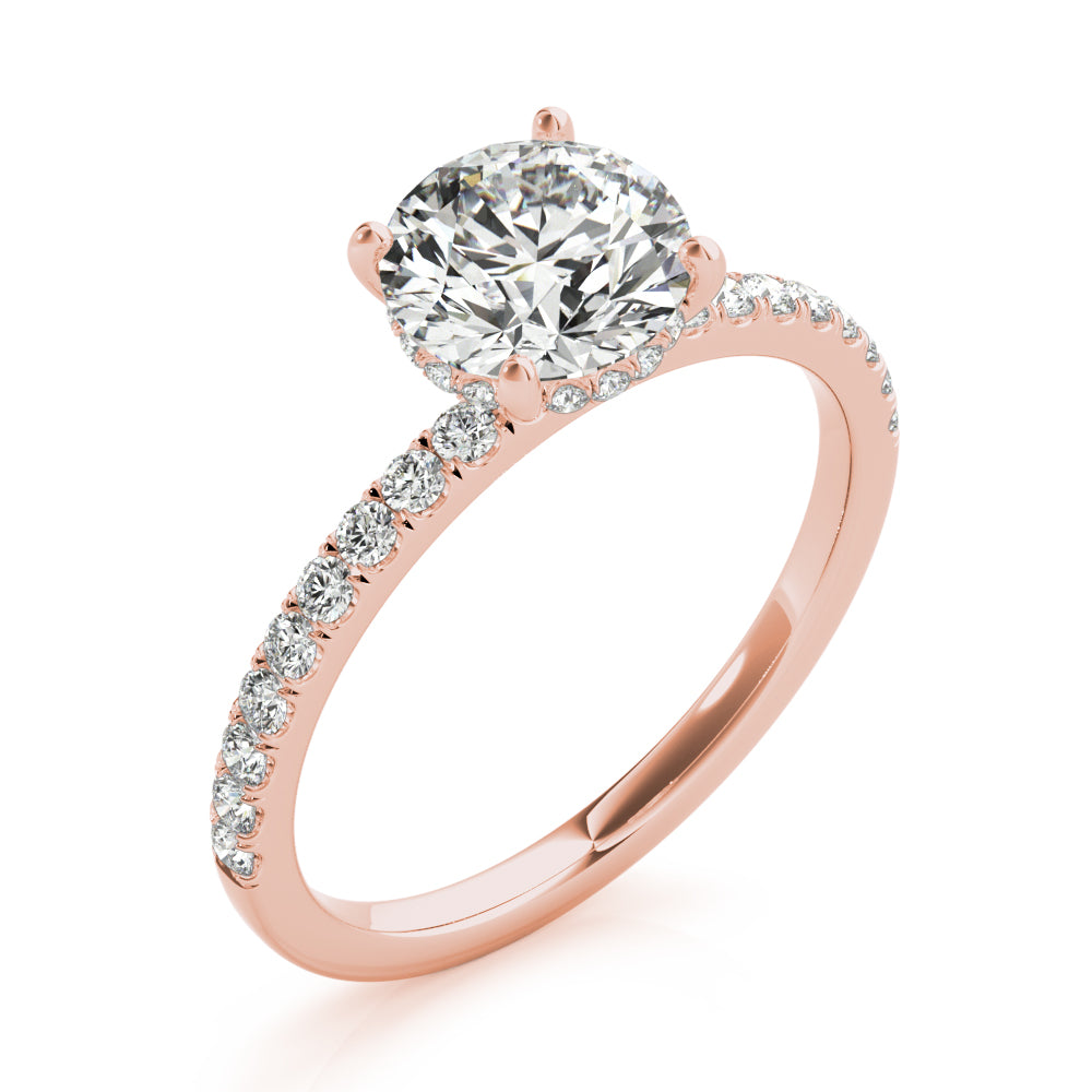 Signature Single Row Rd Center Round Diamond Engagement Ring — 9K/18K Gold & Platinum