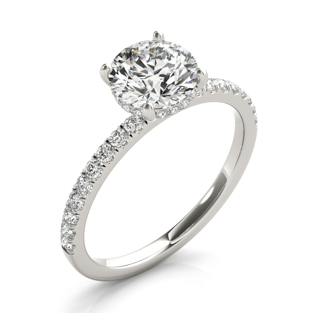 Signature Single Row Rd Center Round Diamond Engagement Ring — 9K/18K Gold & Platinum