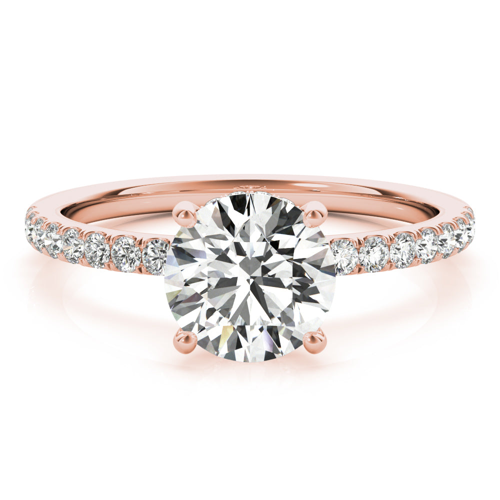 Signature Single Row Rd Center Round Diamond Engagement Ring — 9K/18K Gold & Platinum