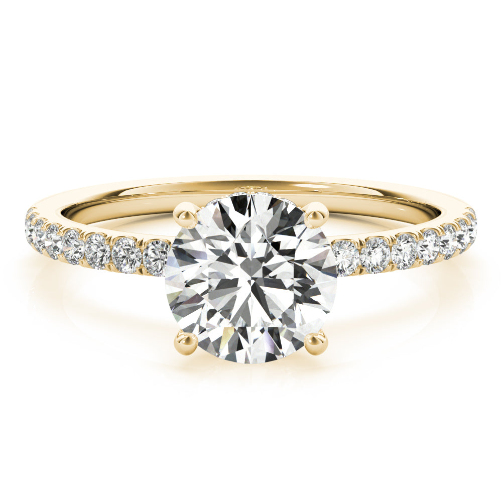 Signature Single Row Rd Center Round Diamond Engagement Ring — 9K/18K Gold & Platinum