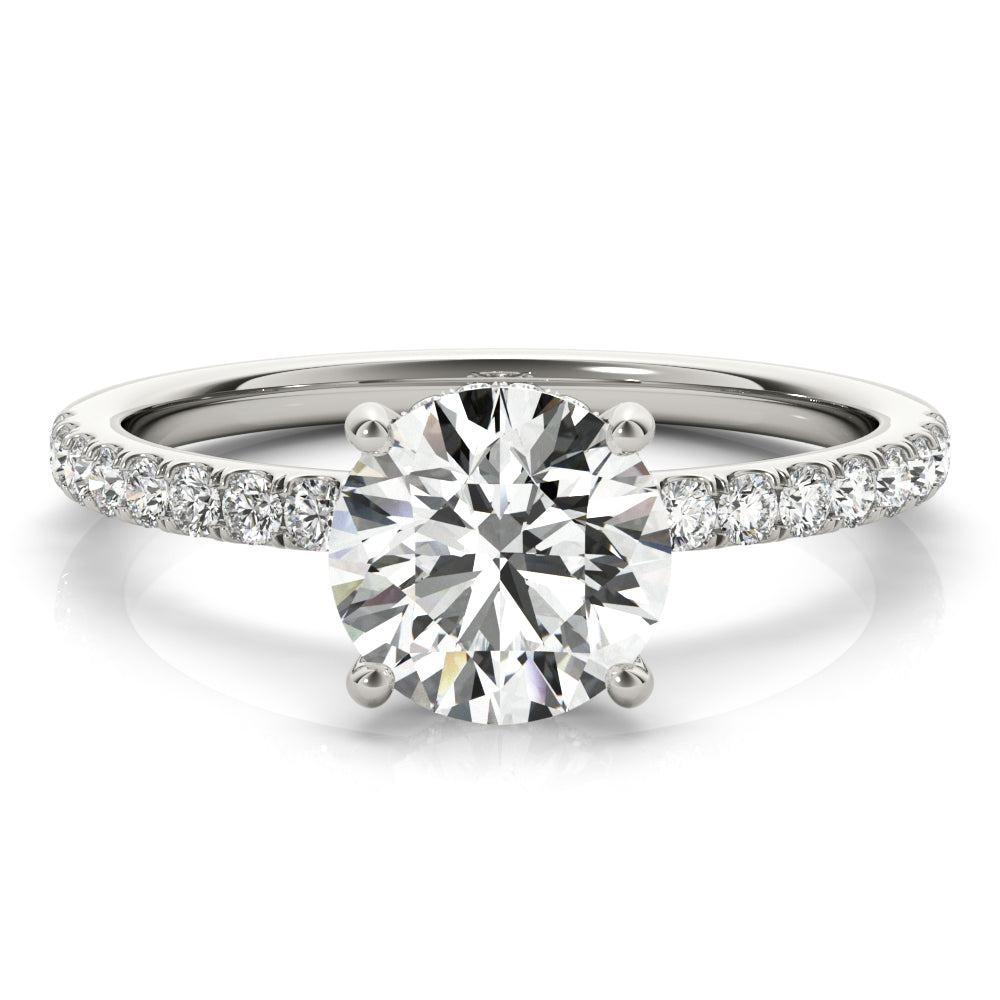 Signature Single Row Rd Center Round Diamond Engagement Ring — 9K/18K Gold & Platinum