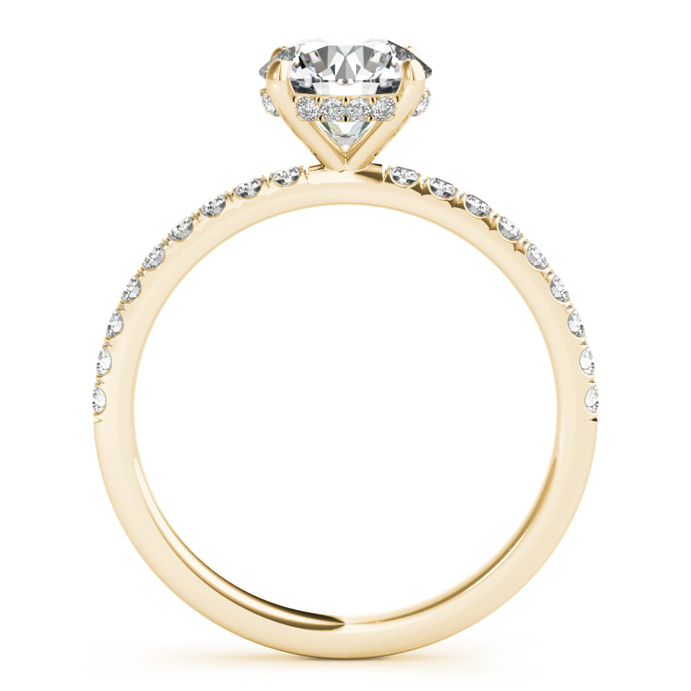 Signature Single Row Rd Center Round Diamond Engagement Ring — 9K/18K Gold & Platinum