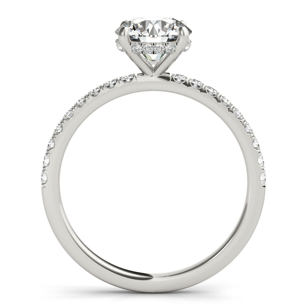 Signature Single Row Rd Center Round Diamond Engagement Ring — 9K/18K Gold & Platinum