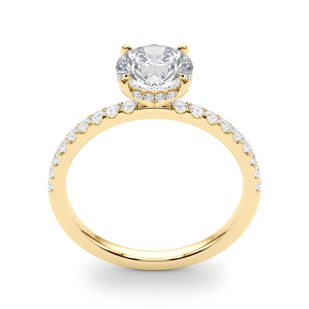 Signature Single Row Rd Center Round Diamond Engagement Ring — 9K/18K Gold & Platinum