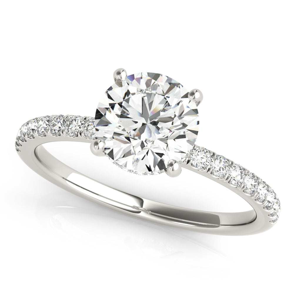 Signature Single Row Rd Center Round Diamond Engagement Ring — 9K/18K Gold & Platinum