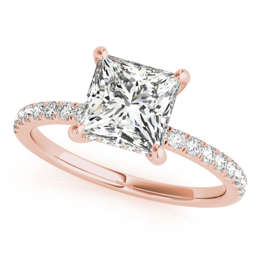 Opulent Single Row Cut Center Princess Diamond Engagement Ring — 9K/18K Gold & Platinum