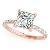 Opulent Single Row Cut Center Princess Diamond Engagement Ring — 9K/18K Gold & Platinum
