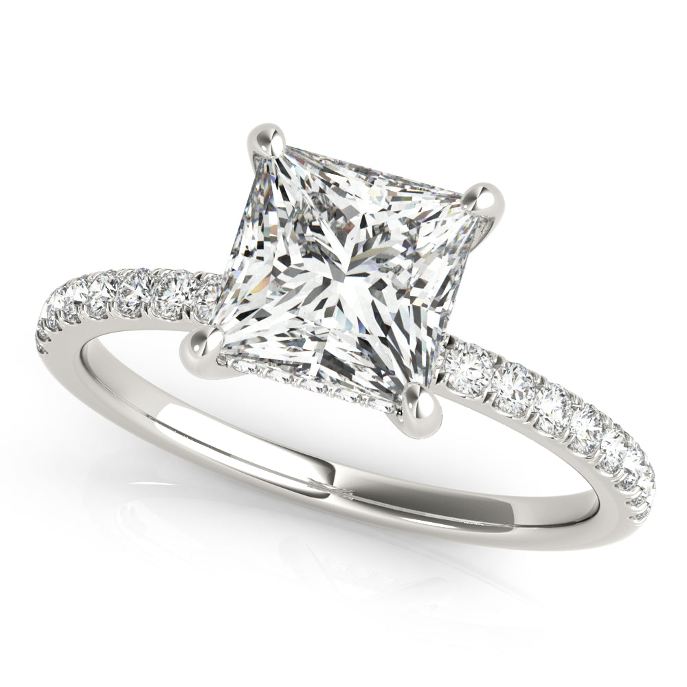 Opulent Single Row Cut Center Princess Diamond Engagement Ring — 9K/18K Gold & Platinum