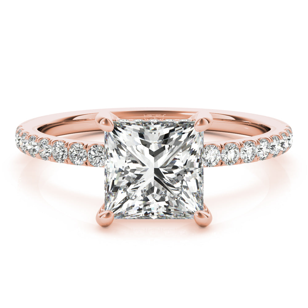 Opulent Single Row Cut Center Princess Diamond Engagement Ring — 9K/18K Gold & Platinum