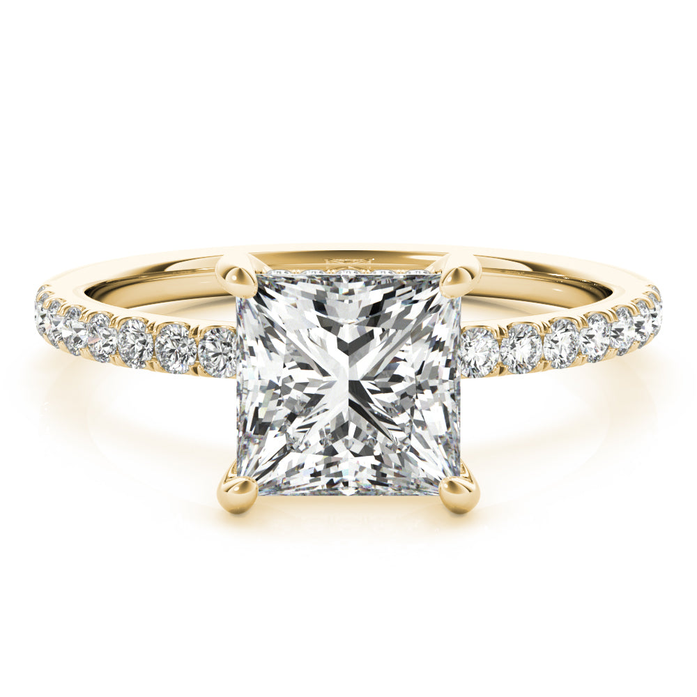 Opulent Single Row Cut Center Princess Diamond Engagement Ring — 9K/18K Gold & Platinum