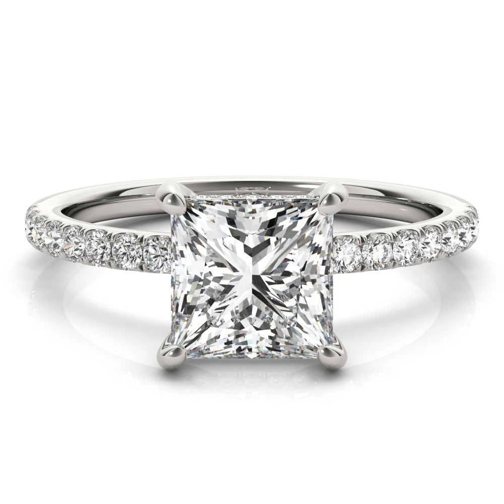 Opulent Single Row Cut Center Princess Diamond Engagement Ring — 9K/18K Gold & Platinum