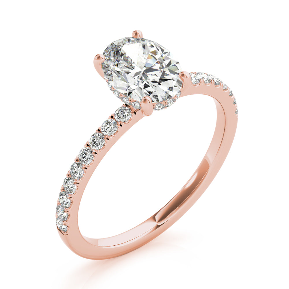 Graceful Single Row Center Oval Diamond Engagement Ring — 9K/18K Gold & Platinum
